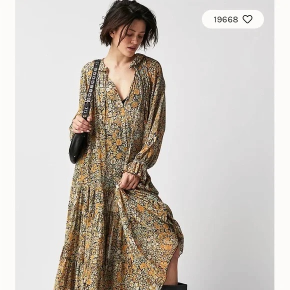 Free People Feeling Groovy Maxi Dress Floral Boho Chiffon Flowy Oversized